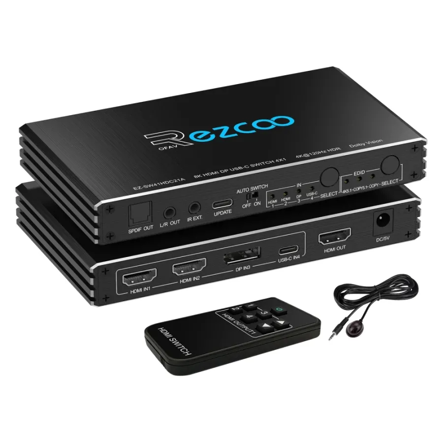 Новий Комутатор Rezcoo EZCOO EZ-SW41H21A HDMI/DP/USB-C Switch 4x1
