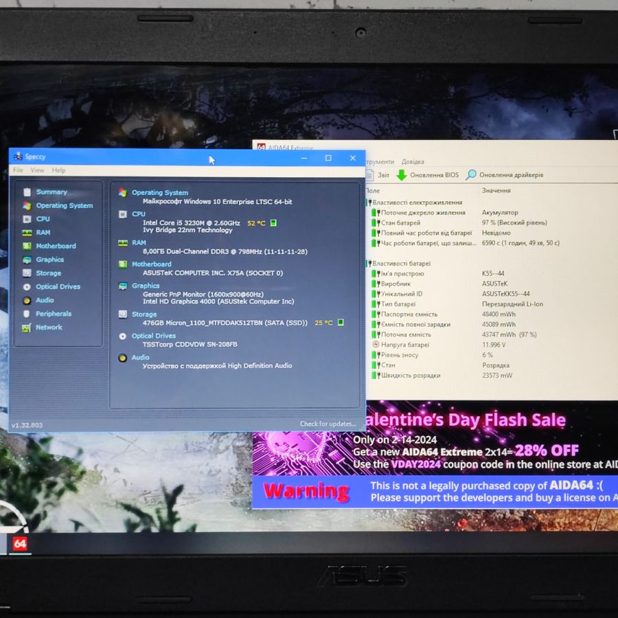 Ноутбук Б/В ASUS X75A, Intel Core i5-3230M, DDR3 8 GB, SSD 512GB, 17.3" HD