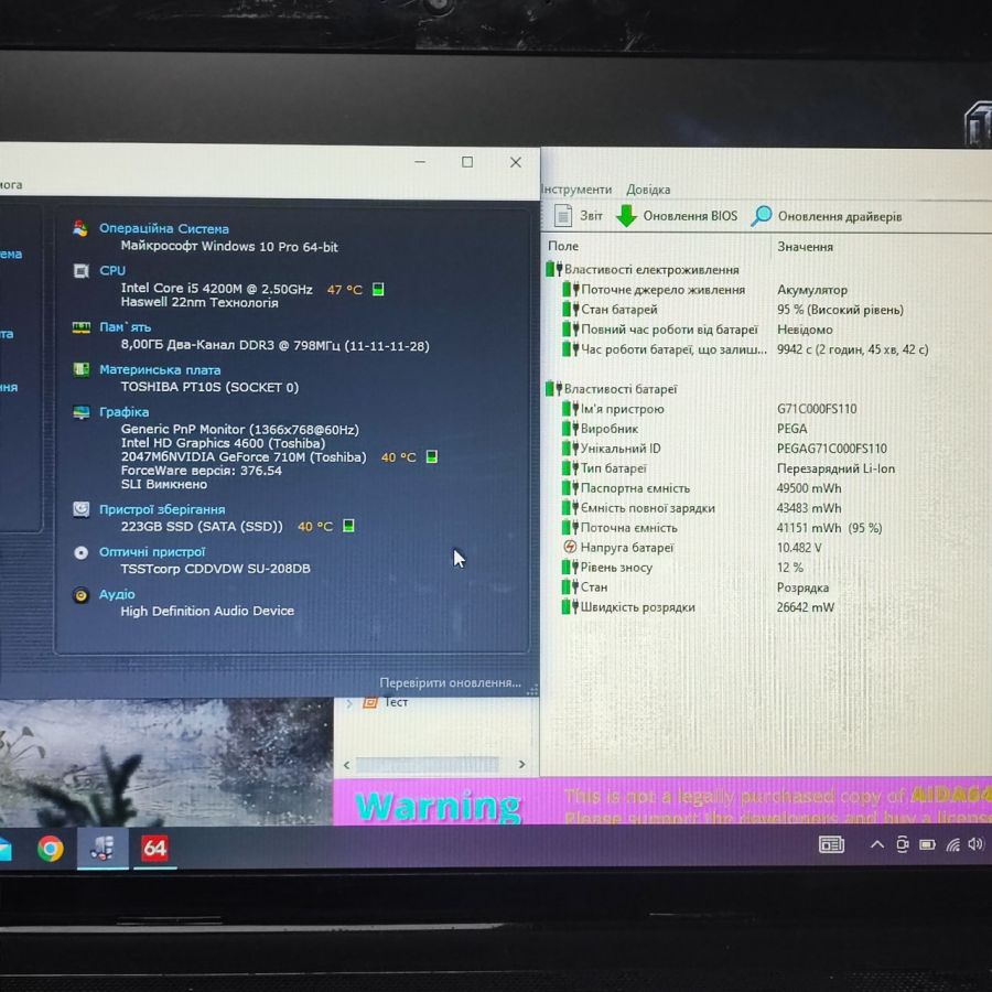 Ноутбук Б/В Toshiba Satellite C55-A-1ND, Intel Core i5-4200M, DDR3 8 GB, SSD 256GB, NVIDIA GeForce 710M 2Gb, 15.6"