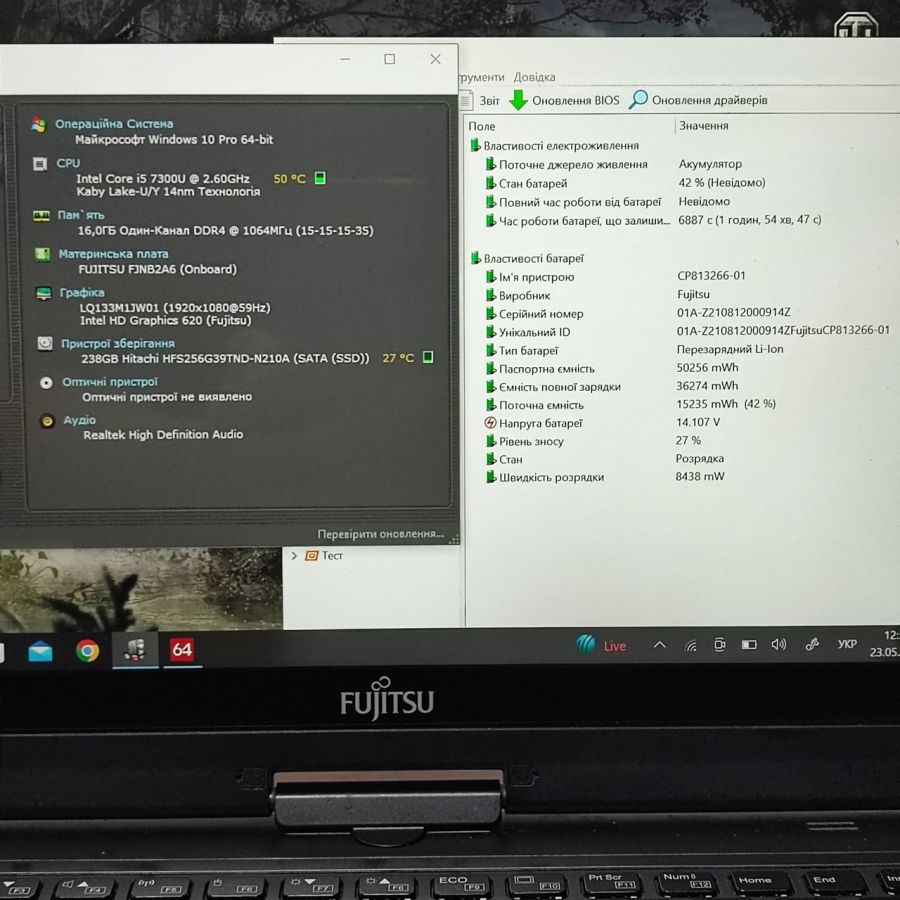 Ноутбук Б/В Fujitsu T937, Intel Core i5-7300U, DDR4 16 GB, SSD 256GB, 13" Full HD Сенсор