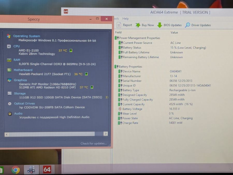 Ноутбук Б/В HP Compaq 21F7, AMD E1-2100, DDR3 8 GB, SSD 128GB, AMD Radeon HD 8210, 15.6" HD