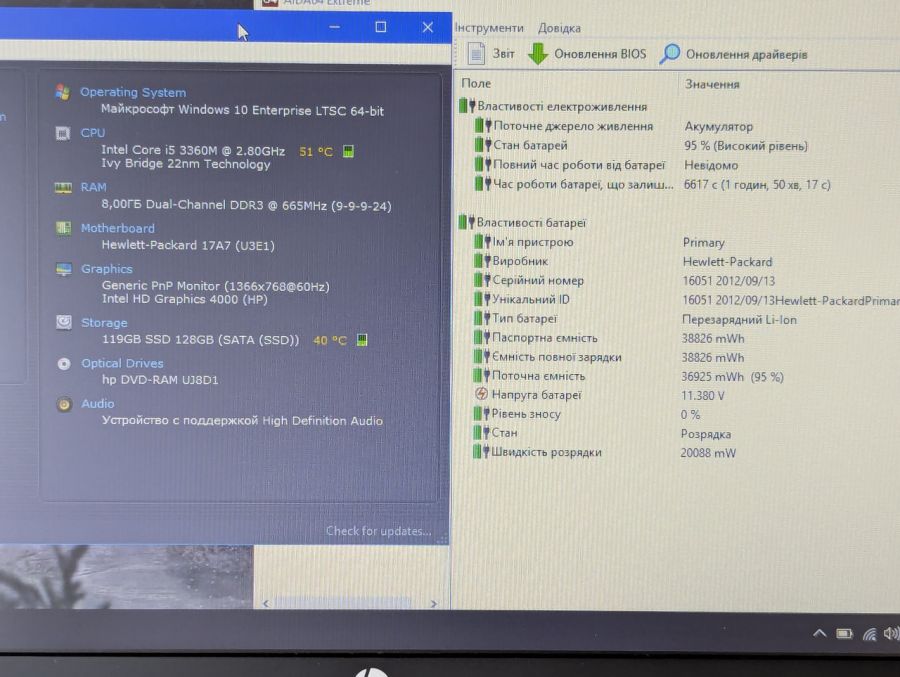 Уцінка! Ноутбук Б/В HP EliteBook 8570P, Intel Core i5-3360M, DDR3 8 GB, SSD 128GB, 15.6" HD