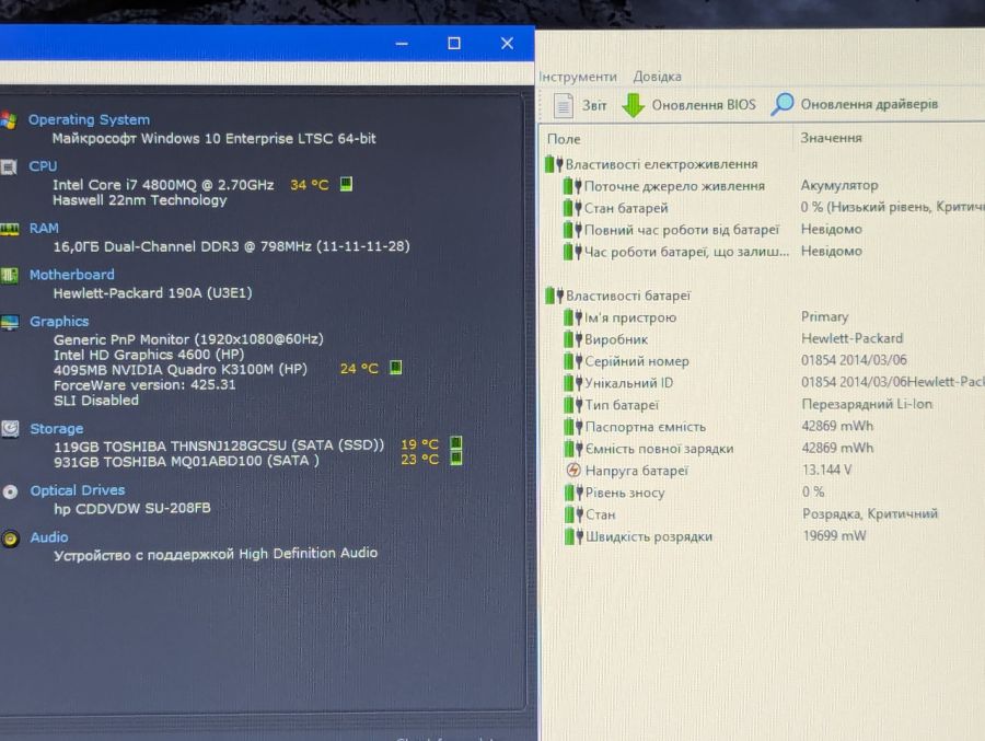 Ноутбук Б/В HP ZBook, Intel Core i7-4800MQ, DDR3, SSD 128GB + SSD 1TB, NVIDIA Quadro K3100M, 17" Full HD