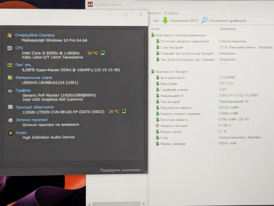 Уцінка! Ноутбук Б/В Lenovo Yoga 530, Intel Core i5-8250U, DDR4 8 GB, SSD 128GB, 14" Full HD Сенсор