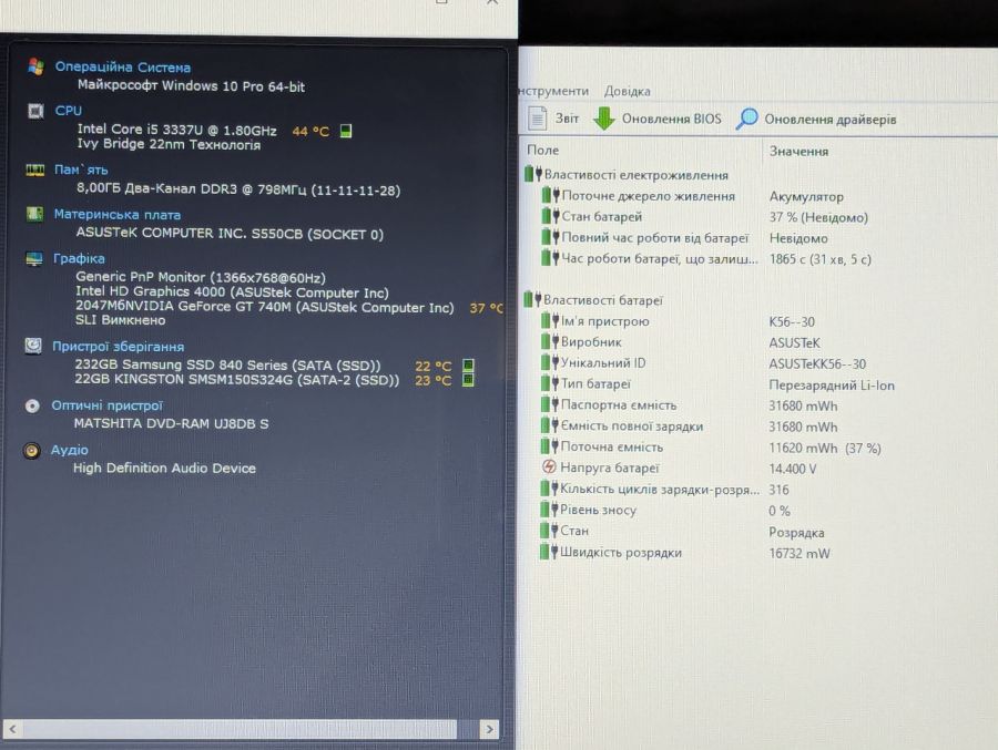 Ноутбук Б/В ASUS VIVO Book S550CB, Intel Core i5-3337U, DDR3 8GB, SSD 512GB, NVIDIA GeForce GT 740M 2GB, 15.6" Сенсор