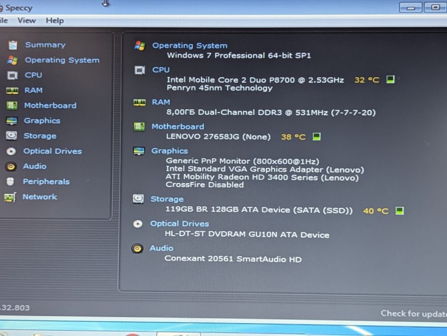 Ноутбук Б/В Lenovo T400, Intel Core 2 Duo T9400, DDR3 8GB, SSD 128GB, AMD Radeon HD 3400, 14" HD