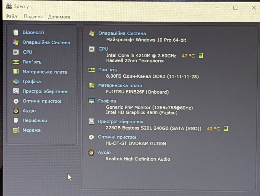 Уцінка! Ноутбук Б/В Fujitsu E754, Intel Core i5-4210M, DDR3 8 GB, SSD 256GB, 15.6" HD
