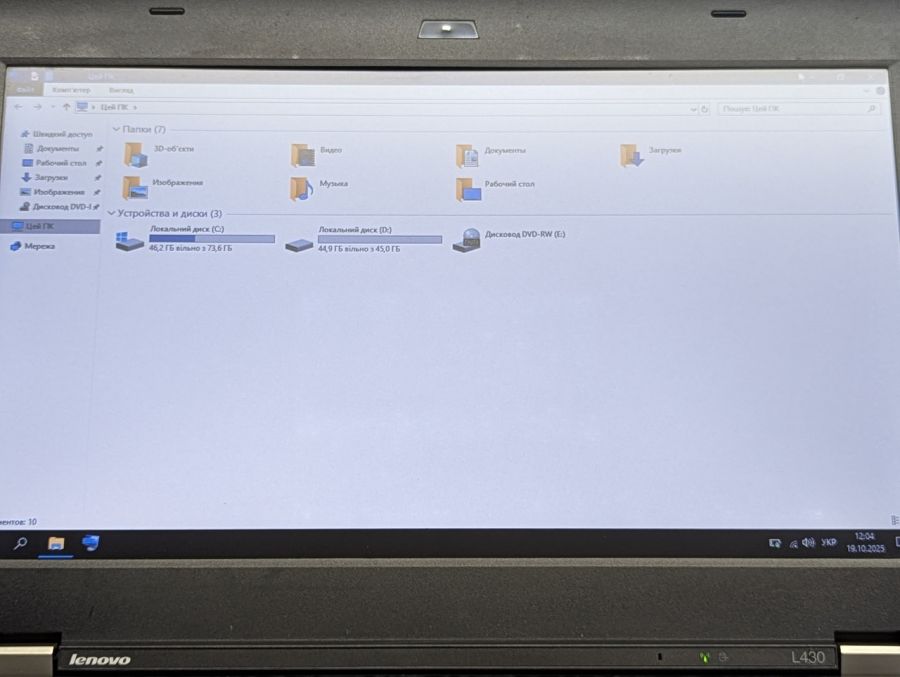 Уцінка! Ноутбук Б/В Lenovo L430, Intel Core i3-2328M, DDR3 10 GB, SSD 128GB, 14" HD Сенсор