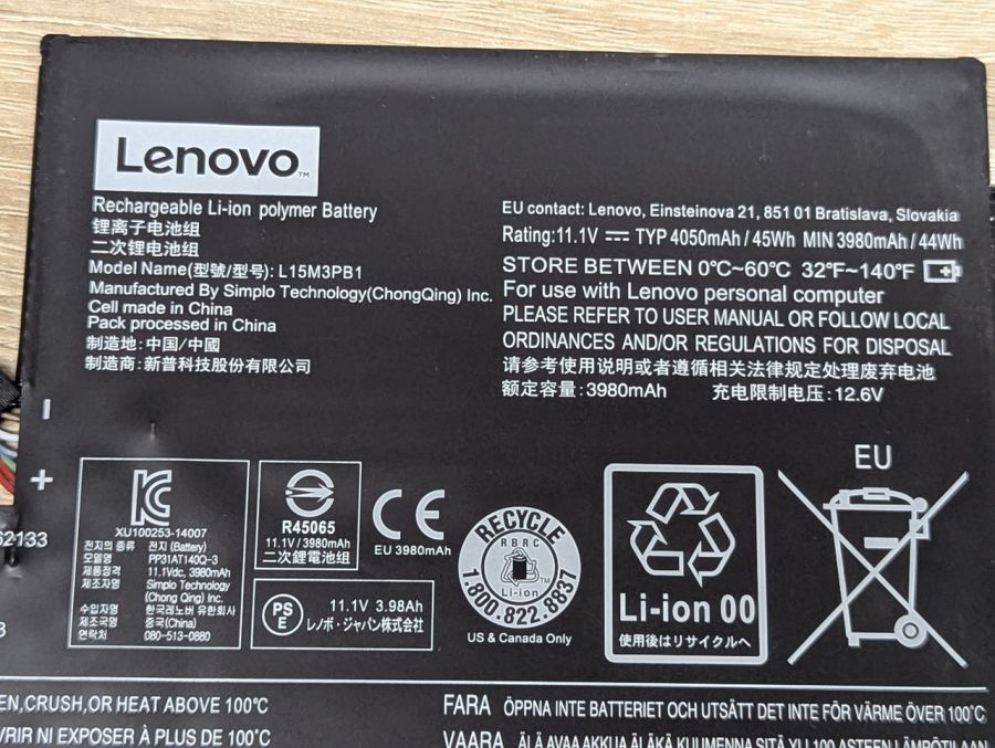 Б/В Оригінальний акумулятор Lenovo L15M3PB1