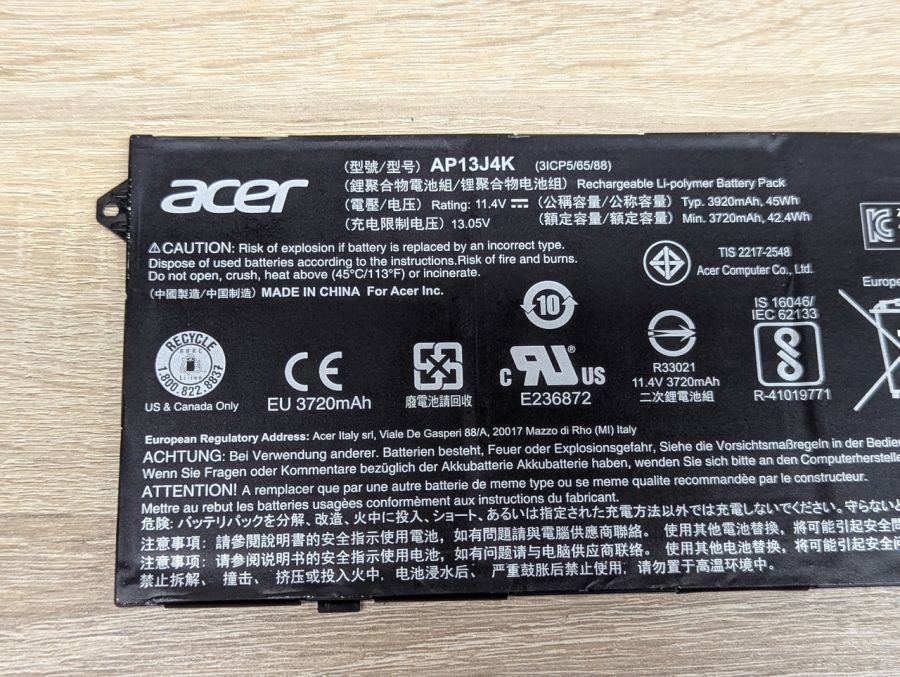 Б/В Оригінальна акумуляторна батарея Acer AP13J4K