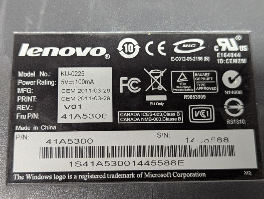 Б/В Клавіатура Lenovo KU-0225