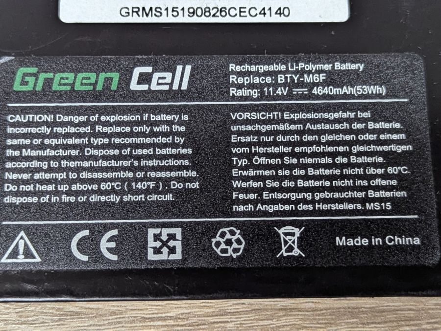 Б/В Акумуляторна батарея Green Cell BTY-M6F (MSI)