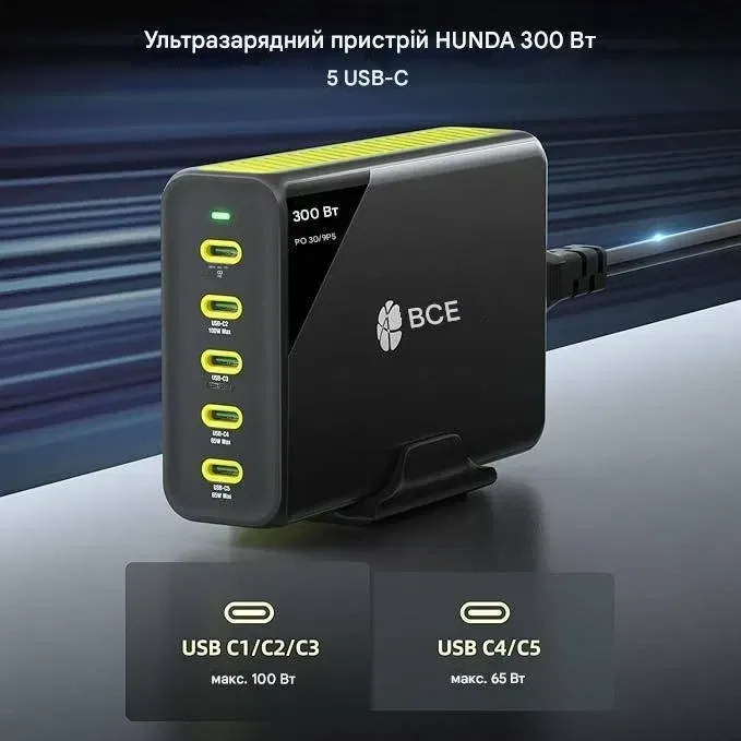 Новий Зарядна станція HUNDA 300W TURBO A2319 [ProductHub SKU A2319(3)]
