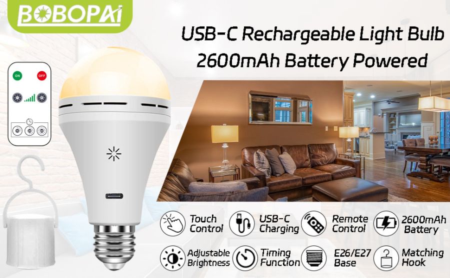 Новий Акумуляторна світлодіодна лампа Bobopai E26/E27 2600mAh 7W 3000K