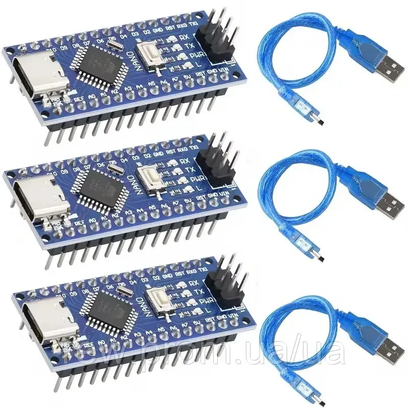 Новий Комплект мікроконтролерів Arduino Nano,ATmega328P з кабелями USB Type-С [ProductHub SKU 328P(20)]