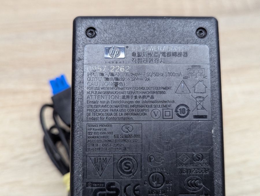 Б/В Блок живлення HP 0957-2262 для принтерів,64 Вт,+32 В,2 А,2-Pin